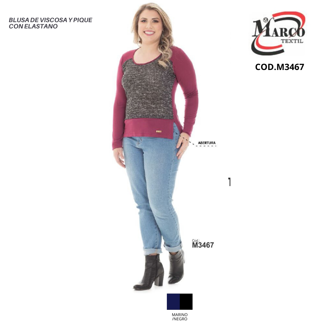 BLUSA DE VISCOSA Y PIQUE
